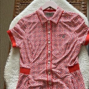 Penguin Red and White Patterned Button-Up Dress